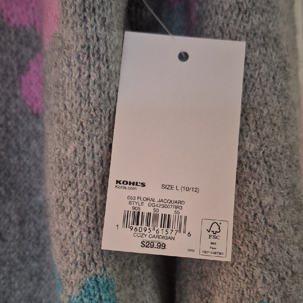 SO Kids Gray Sweater with Pink and Blue Floral Design - Picture 3 of 4